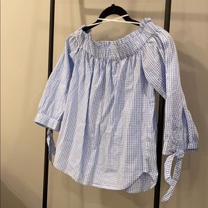 Off the shoulder gingham shirt